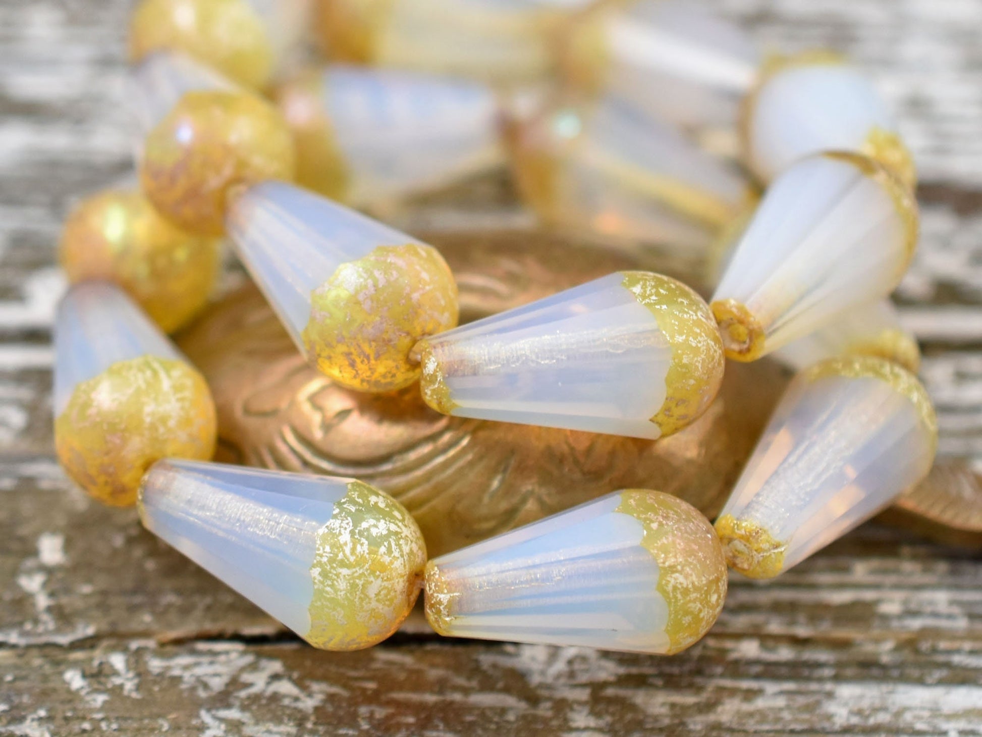 Czech Glass Beads - Picasso Beads - Dangle Drop Beads - Teardrop Beads - Faceted Beads - 8x15mm - 4pcs - (1570)