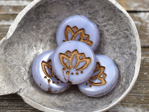 Czech Glass Beads - Lotus Beads - Picasso Beads - Lotus Flower Beads - 14mm - 4pcs - (4893)