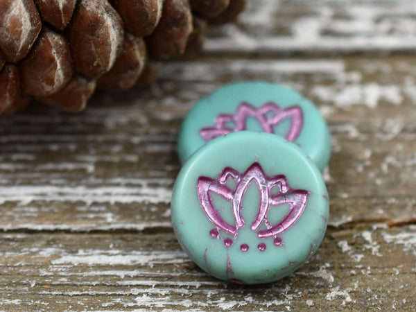 Lotus Flower Bead - Czech Glass Beads - Picasso Beads - Czech Lotus Beads - Lotus Flower Pendant - 14mm - 4pcs - (4846)