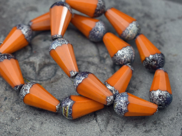 Drop Beads - Picasso Beads - Czech Glass Beads - Teardrop Beads - Faceted Beads - 8x15mm - 4pcs - (4033)