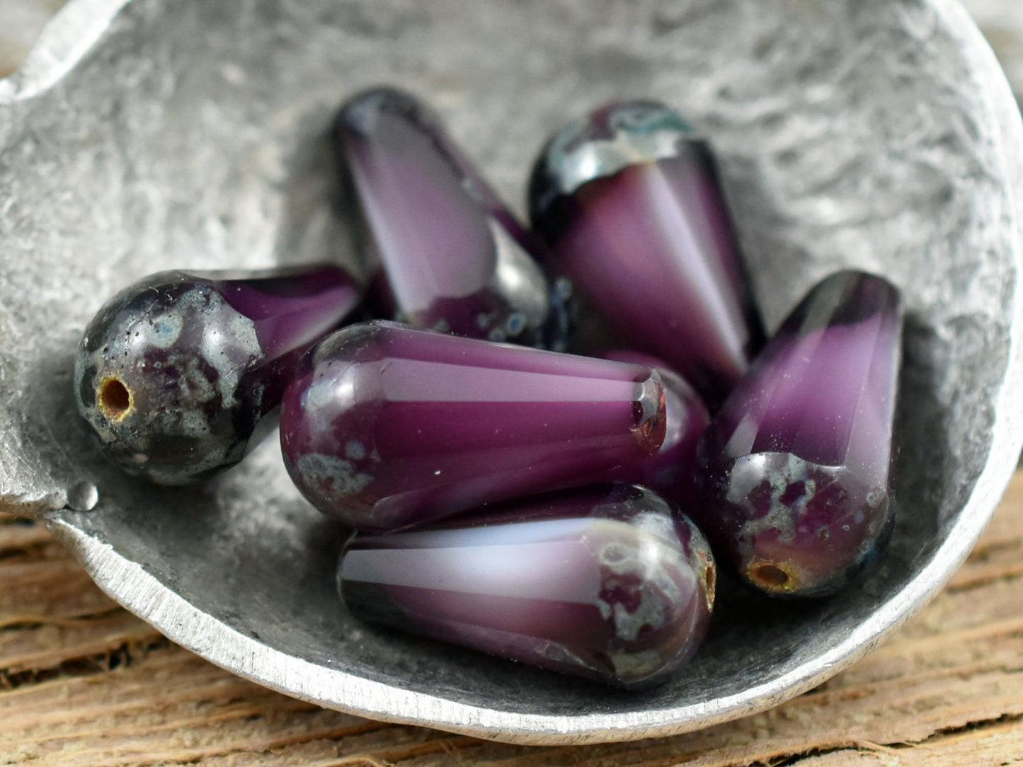 Drop Beads - Teardrop Beads - Czech Glass Beads - Picasso Beads - Purple Beads - Faceted Beads - 8x15mm - 4pcs - (877)