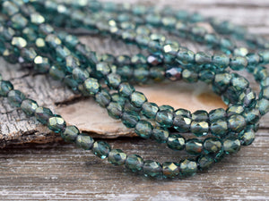 Round Beads - Czech Glass Beads - Fire Polish Beads - Faceted Beads - Emerald Green - 4mm - 50pcs - (B345)