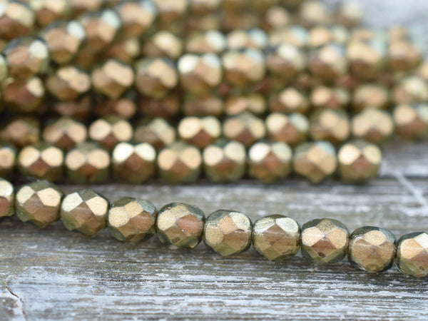 Czech Glass Beads - Fire Polished Beads - Round Beads - Linen Halo - 3mm 4mm or 6mm