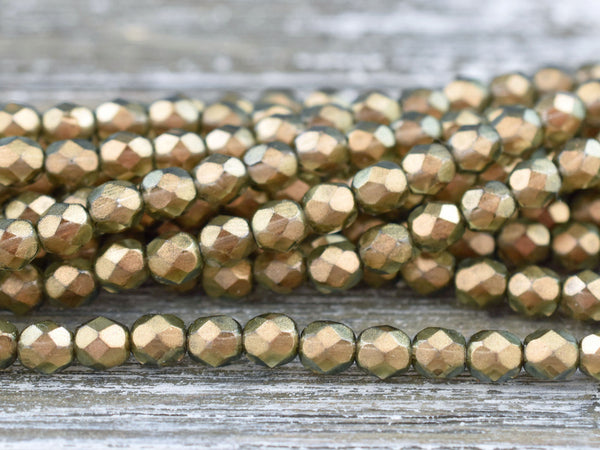 Czech Glass Beads - Fire Polished Beads - Round Beads - Linen Halo - 3mm 4mm or 6mm