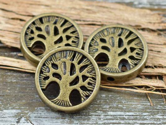 *4* 18mm Antique Bronze Tree Of LIfe Coin Beads