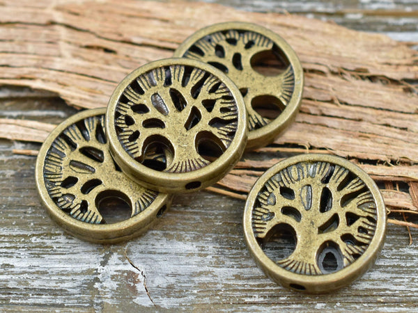 *4* 18mm Antique Bronze Tree Of LIfe Coin Beads