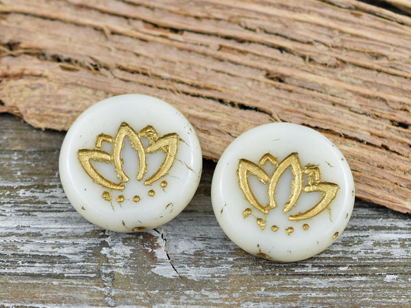 Czech Glass Beads - Lotus Flower Beads - Lotus Beads - Floral Beads - Picasso Beads - 14mm - 4pcs - (5071)