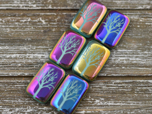 Tree Of Life Beads - Czech Glass Beads - Laser Etched Beads - 19x12mm - 2pcs (B459)