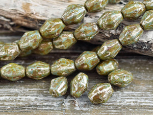 Picasso Beads - Czech Glass Beads - Bicone Beads - Travertine Beads - 10x8mm - 10pcs - (4004)