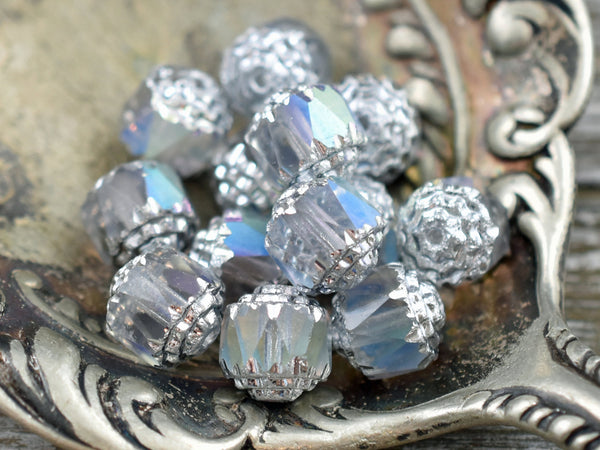 Czech Glass Beads - Cathedral Beads - Fire Polish Beads - Light Blue Apollo - 8 or 10mm