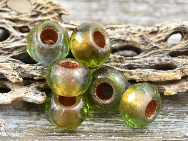 Czech Glass Beads - Large Hole Beads - Roller Rondelle - Rondelle Beads - Large Hole Rondelle - 7x12mm - 6pcs - (2343)