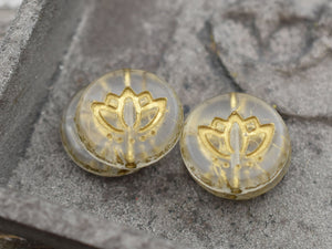 Lotus Flower Beads - Czech Glass Beads - Lotus Beads - Floral Beads - Picasso Beads - 14mm - 4pcs - (B729)