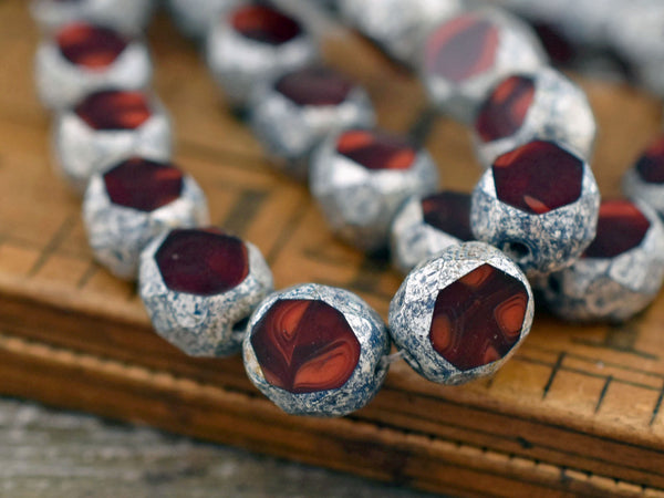 Czech Glass Beads - Round Beads - Table Cut Beads - Fire Polish Beads - Picasso Beads - 8mm - 10pcs - (5672)