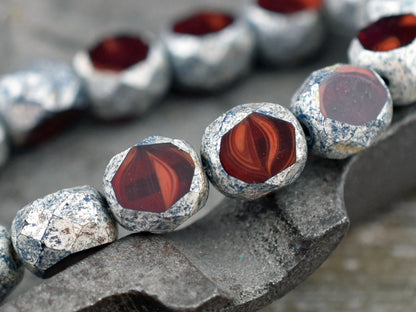 Czech Glass Beads - Round Beads - Table Cut Beads - Fire Polish Beads - Picasso Beads - 8mm - 10pcs - (5672)