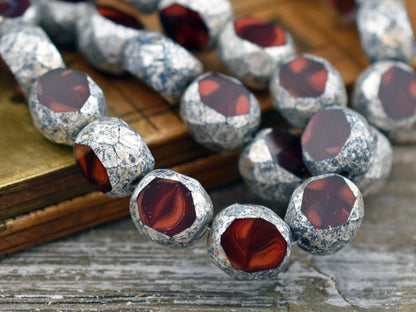 Czech Glass Beads - Round Beads - Table Cut Beads - Fire Polish Beads - Picasso Beads - 8mm - 10pcs - (5672)