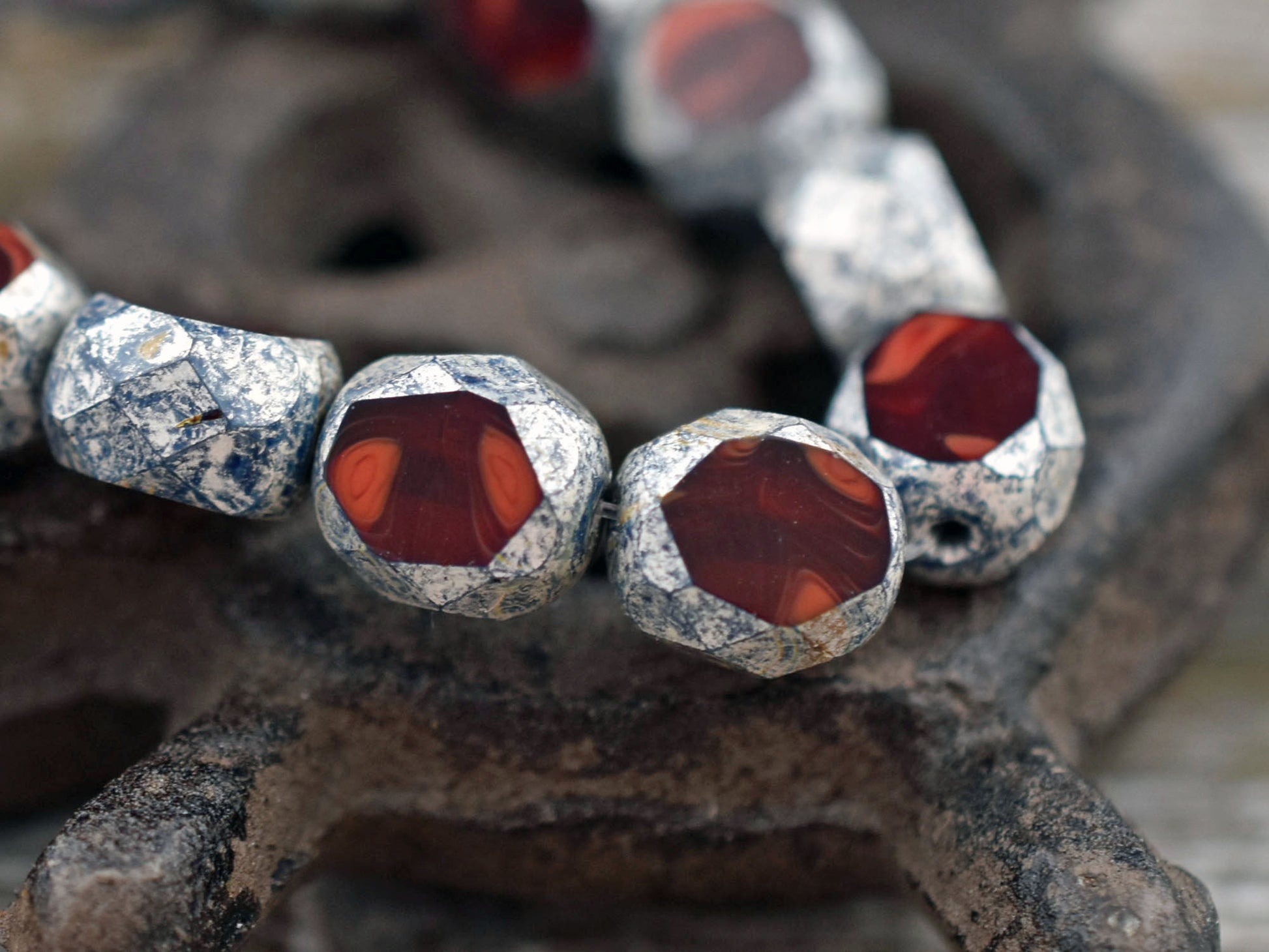 Czech Glass Beads - Round Beads - Table Cut Beads - Fire Polish Beads - Picasso Beads - 8mm - 10pcs - (5672)