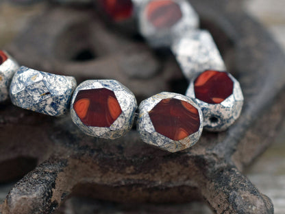 Czech Glass Beads - Round Beads - Table Cut Beads - Fire Polish Beads - Picasso Beads - 8mm - 10pcs - (5672)