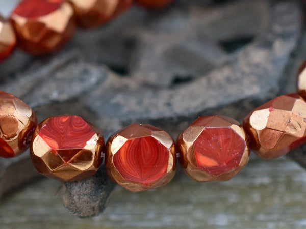 Lot of 25 8mm Ruby Red - Light Garnet Czech glass, fire polished, faceted  round beads, C6525
