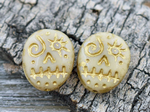 Czech Glass Beads - Sugar Skull Beads - Czech Sugar Skull - Voodoo Face Beads - 15x13mm - 4pcs - (B719)