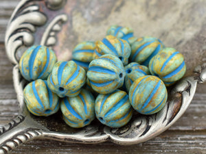 Picasso Beads -  Melon Beads - Czech Glass Beads - Round Beads - Bohemian Beads - 10mm - 10pcs (4275)