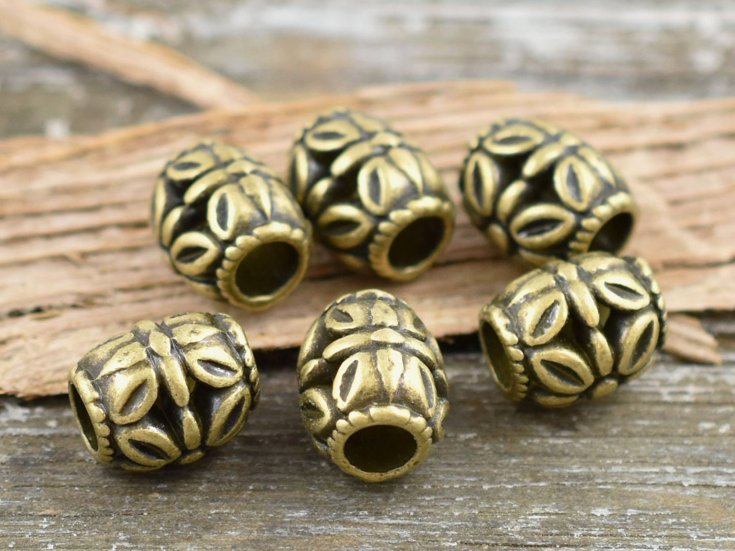 *20* 10x8mm Antique Bronze Floral Barrel Beads