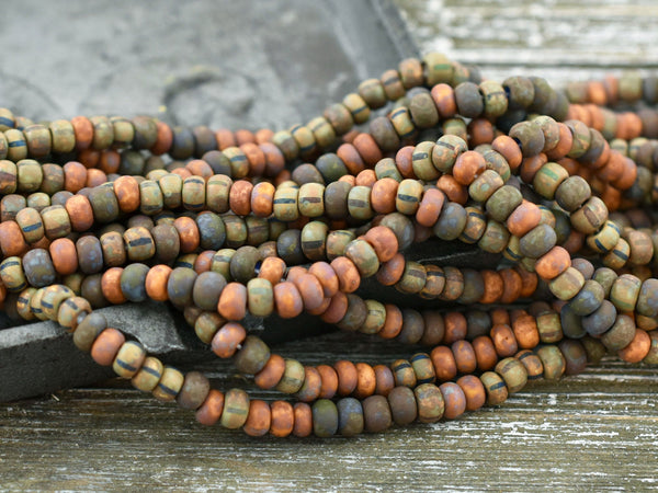 Aged Picasso Beads - Seed Beads - Czech Glass Beads - Size 4 Seed Beads - 4/0 - 9&quot; Strand - (3974)