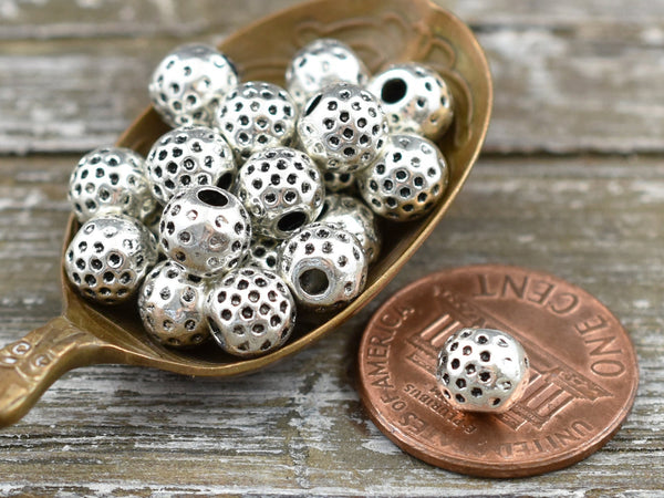 *50* 6mm Antique Silver Dimpled Round Beads