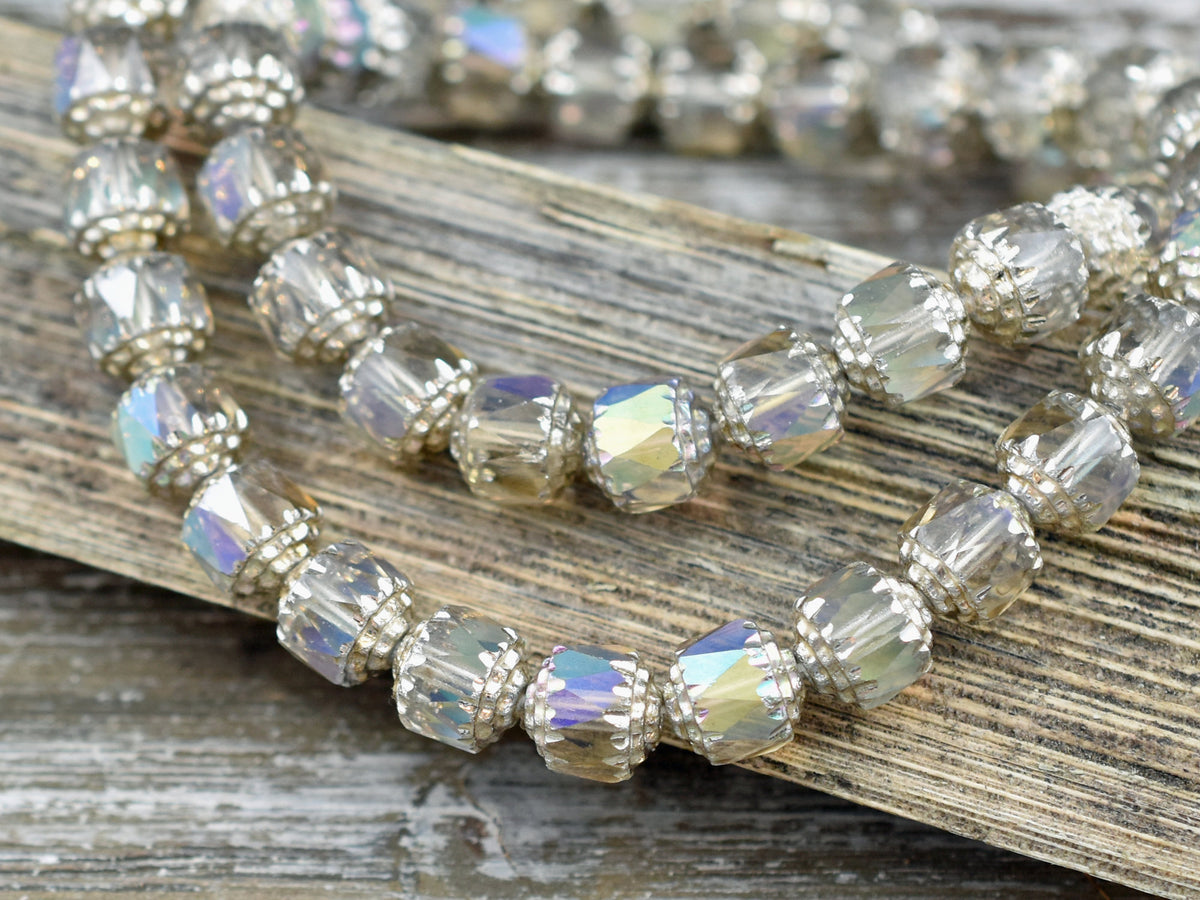 25 Crystal Apollo with Silver Cathedral Czech Glass 8mm beads 25 Crystal Apollo with Silver Cathedral Czech Glass 8mm beads