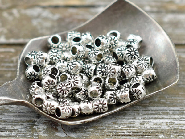 *300* 3x3mm Antique Silver Flower Barrel Spacer Beads