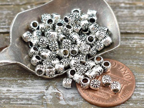 *300* 3x3mm Antique Silver Flower Barrel Spacer Beads Czech Glass Beads by GR8BEADS - The Bead Obsession