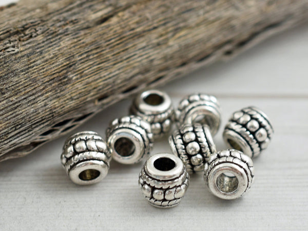 *50* 6x8mm Antique Silver Large Hole Drum Beads