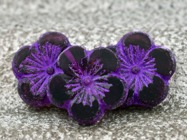 Czech Glass Beads - Flower Beads - Hibiscus Beads - Etched Beads - Picasso Beads - Hawaiian Flower Beads - 21mm - (5934)