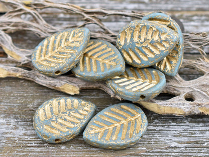 Leaf Beads - Czech Glass Beads - Top Drilled Leaf - Dogwood Leaf - Top Hole - Etched Beads - 16x12mm - 6pcs - (A382)
