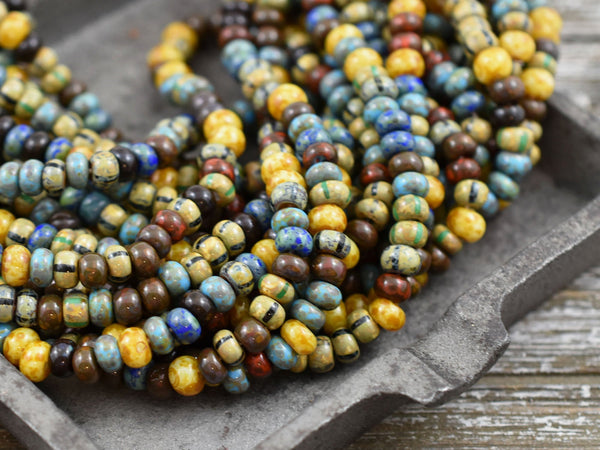 Picasso Beads - Czech Glass Beads - Seed Beads - Size 4 Seed Beads - 4/0 - 9&quot; Strand - (3789)