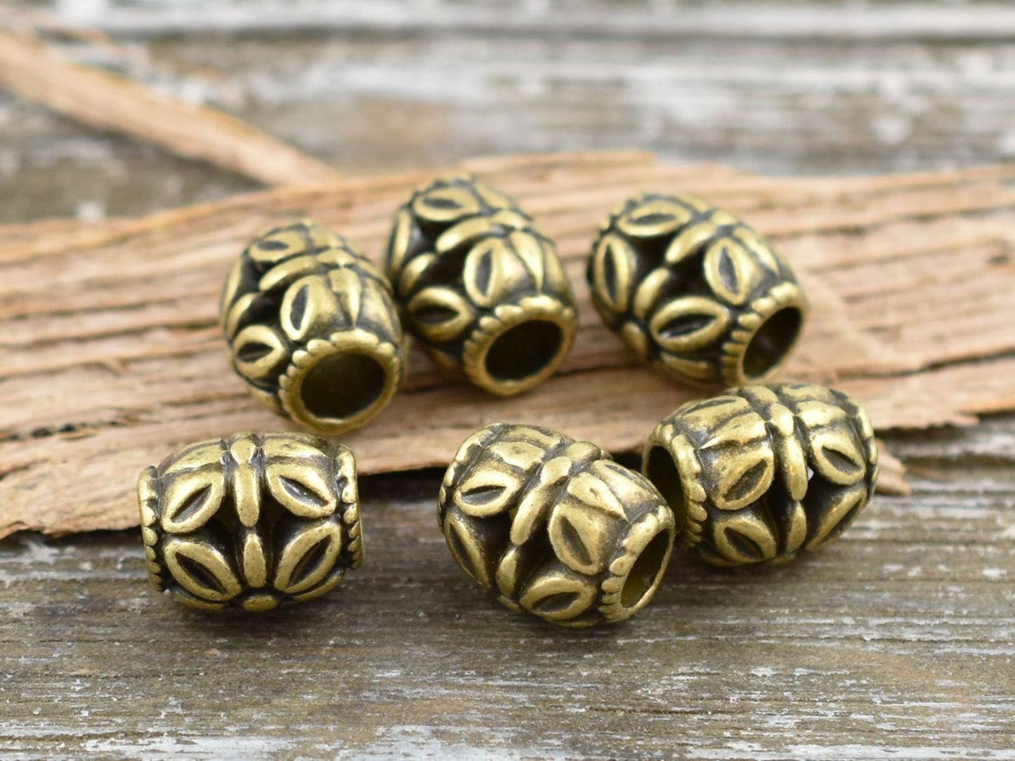 *20* 10x8mm Antique Bronze Floral Barrel Beads