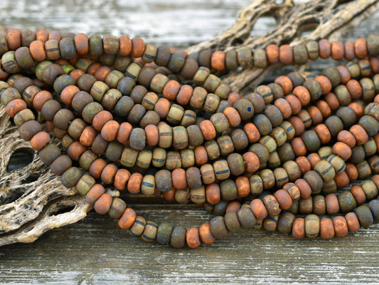 Aged Picasso Beads - Seed Beads - Czech Glass Beads - Size 4 Seed Beads - 4/0 - 9&quot; Strand - (3974)