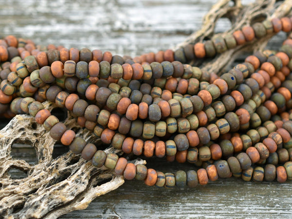 Aged Picasso Beads - Seed Beads - Czech Glass Beads - Size 4 Seed Beads - 4/0 - 9&quot; Strand - (3974)