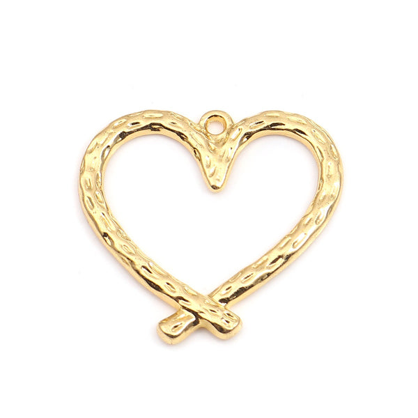 *2* 34x33mm Gold Textured Heart Pendants