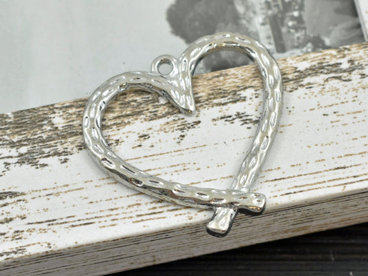 *2* 34x33mm Silver Textured Heart Pendants