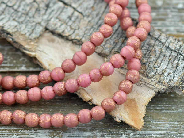 *50* 4mm Copper Etched Salmon Pink Round Druk Beads Czech Glass Beads by GR8BEADS - The Bead Obsession