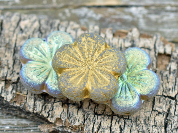 Czech Glass Beads - Flower Beads - Hibiscus Beads - Picasso Beads - Hawaiian Flower Beads - Czech Flowers - 21mm - (5044)
