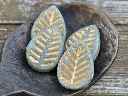 Leaf Beads - Czech Glass Beads - Top Drilled Leaf - Dogwood Leaf - Top Hole - Etched Beads - 16x12mm - 6pcs - (A382)