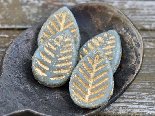 Leaf Beads - Czech Glass Beads - Top Drilled Leaf - Dogwood Leaf - Top Hole - Etched Beads - 16x12mm - 6pcs - (A382)