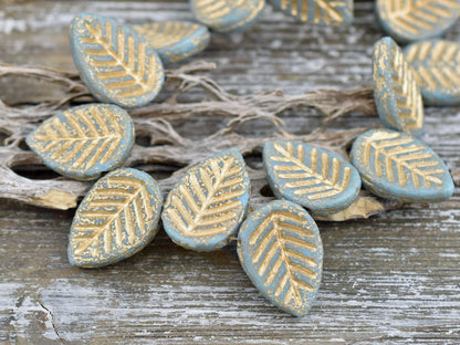 Leaf Beads - Czech Glass Beads - Top Drilled Leaf - Dogwood Leaf - Top Hole - Etched Beads - 16x12mm - 6pcs - (A382)