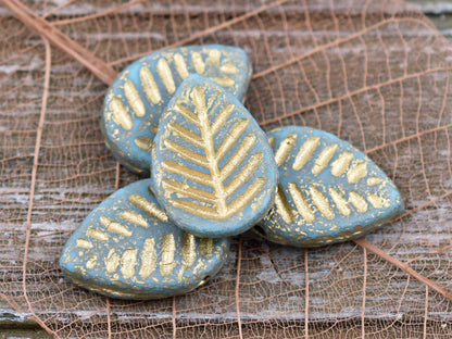 Leaf Beads - Czech Glass Beads - Top Drilled Leaf - Dogwood Leaf - Top Hole - Etched Beads - 16x12mm - 6pcs - (A382)