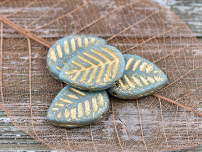 Leaf Beads - Czech Glass Beads - Top Drilled Leaf - Dogwood Leaf - Top Hole - Etched Beads - 16x12mm - 6pcs - (A382)