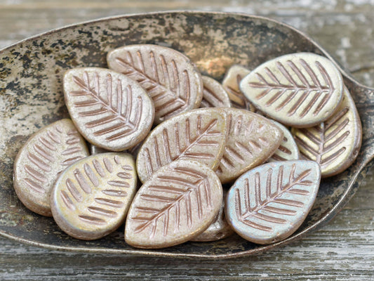 Leaf Beads - Czech Glass Beads - Top Drilled Leaf - Dogwood Leaf - Top Hole - Etched Beads - 16x12mm - 6pcs - (A381)