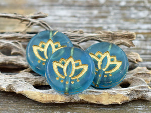 Czech Glass Beads - Lotus Beads - Picasso Beads - Lotus Flower Beads - 14mm - 4pcs - (4719)