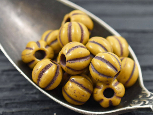 Large Hole Beads - Czech Glass Beads - Melon Beads - 3mm Hole Beads - 8mm Beads - Round Beads - 10pcs - (A392)