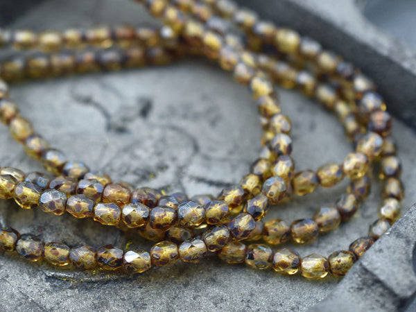 Picasso Beads - Fire Polish Beads - Czech Glass Beads - Round Beads - 4mm Beads - 50pcs (2525)
